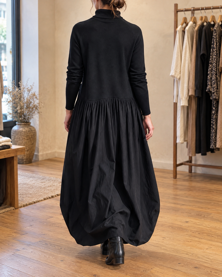 Odette - Turtleneck Maxi Dress in black, back view