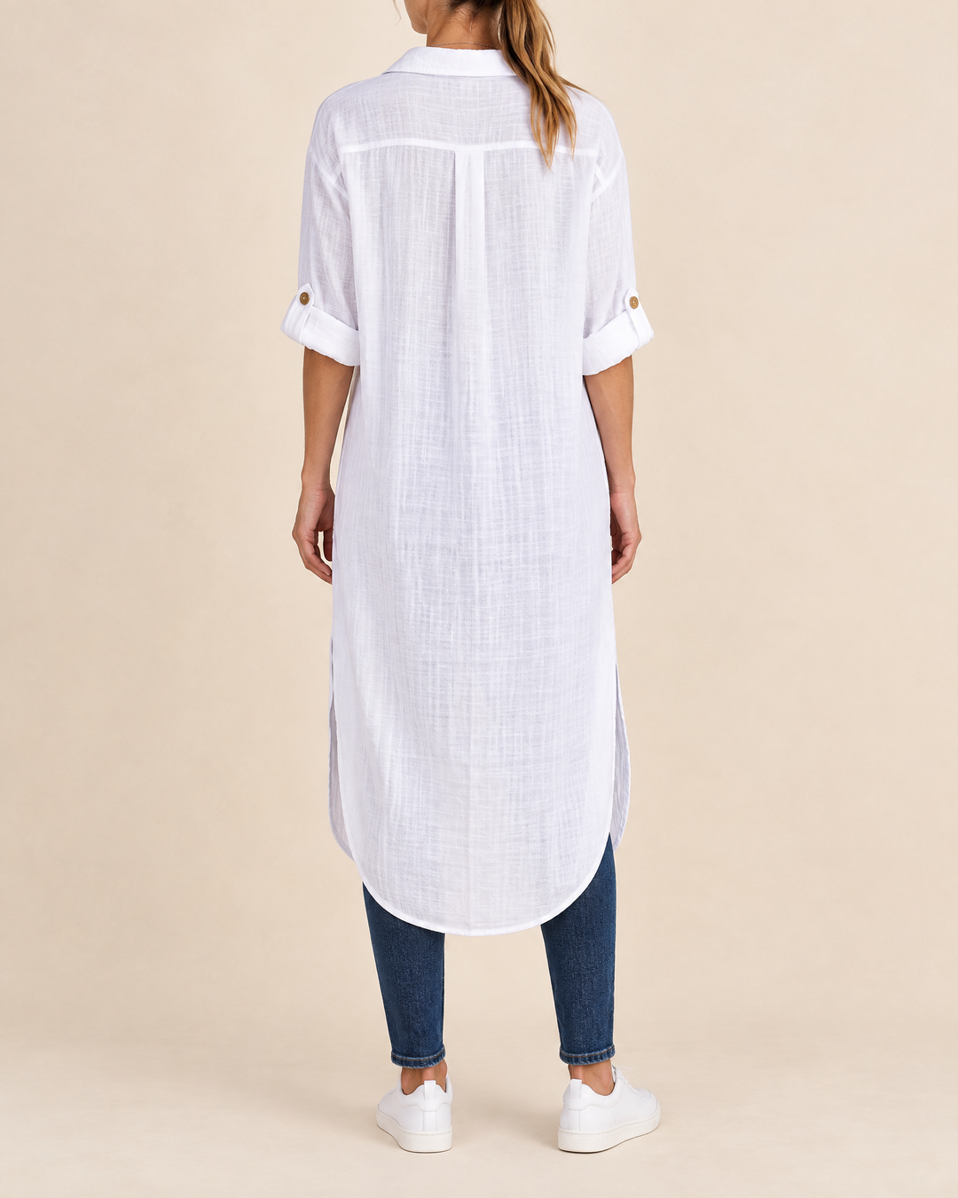 Madeleine - Cotton Shirt Dress in white, back view