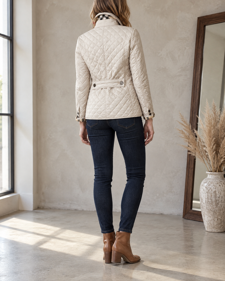 Claudine - Diamond Quilted Jacket in cream, back view