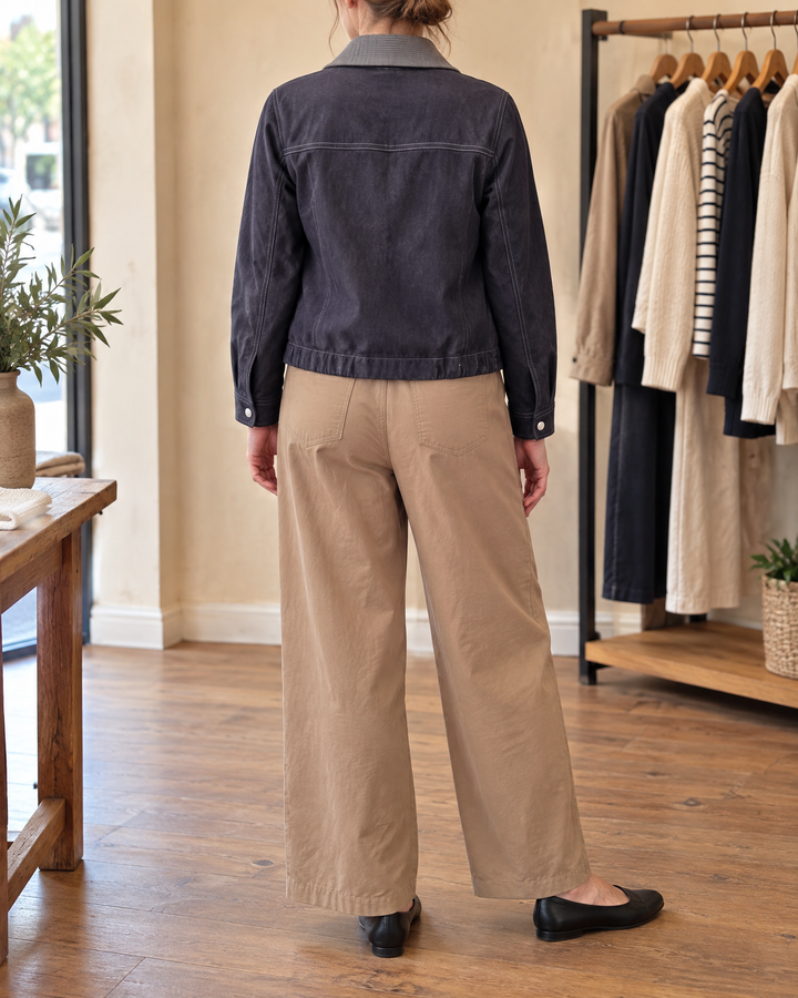 Severine - Contrast Collar Denim Jacket in indigo, back view