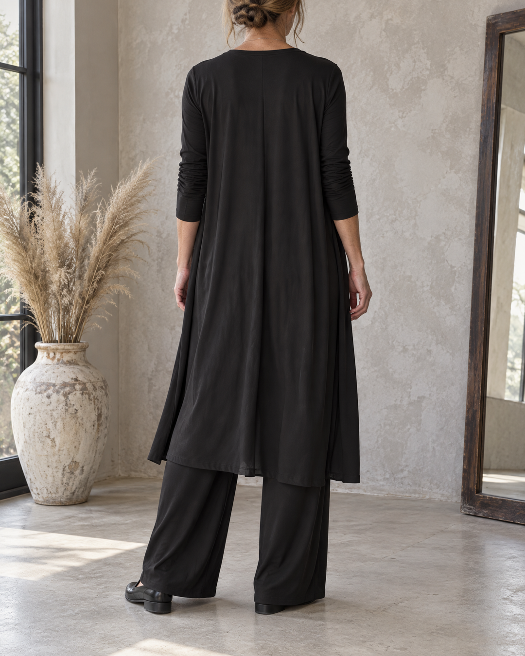 Ninon - Three-Piece Cardigan Set in black, back view