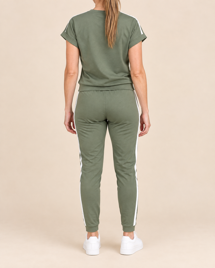 Veronique - Tee and Jogger Set in army green, back view