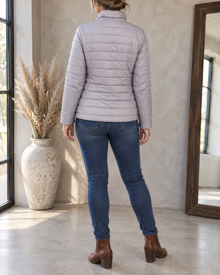 Alice - Fleece Lined Quilted Jacket in light grey, back view