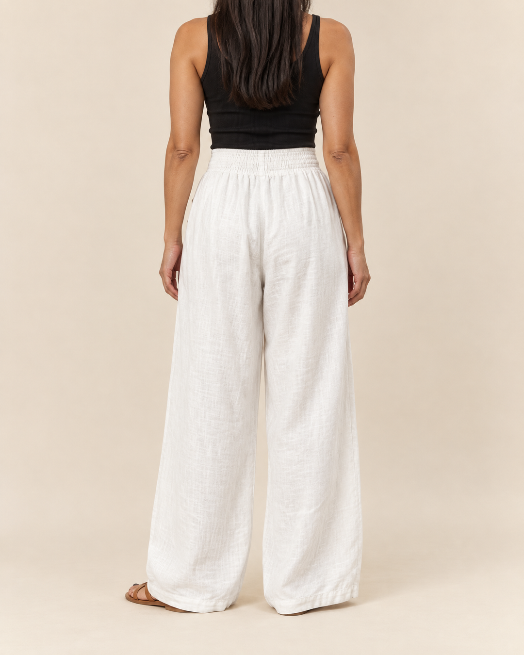 Manon - Wide Leg Drawstring Pants in white, back view