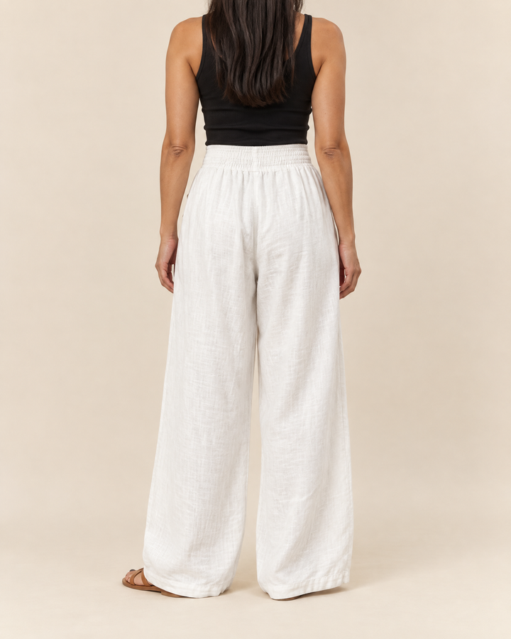 Manon - Wide Leg Drawstring Pants in white, back view