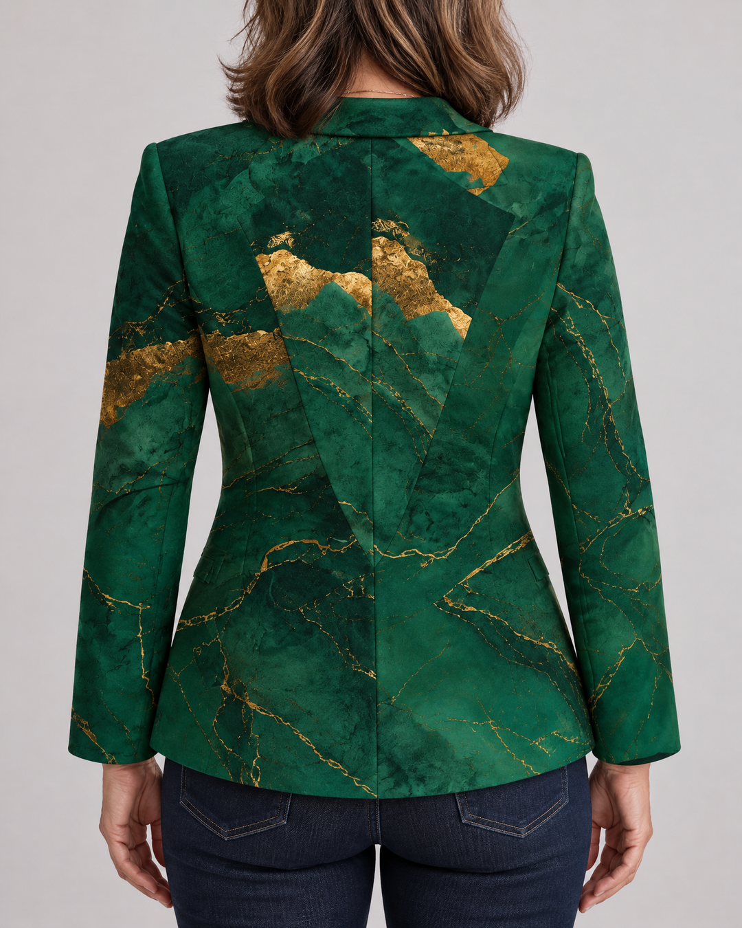 Josephine - Marble Print Blazer in emerald, back view