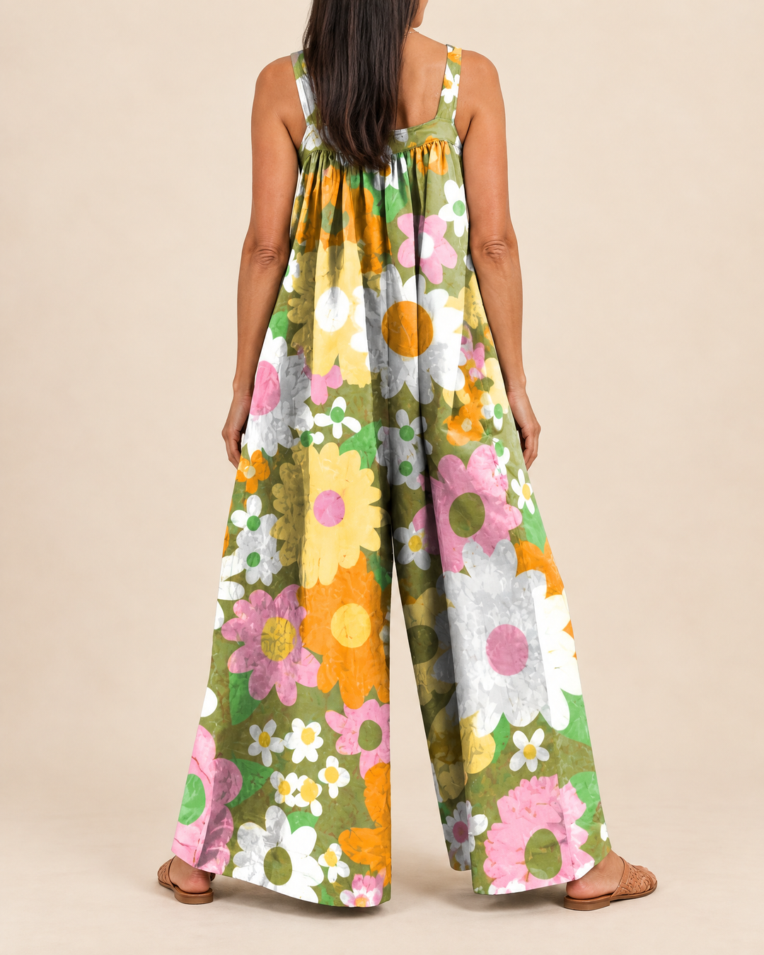Clemence - Floral Wide Leg Jumpsuit in multicolour, back view