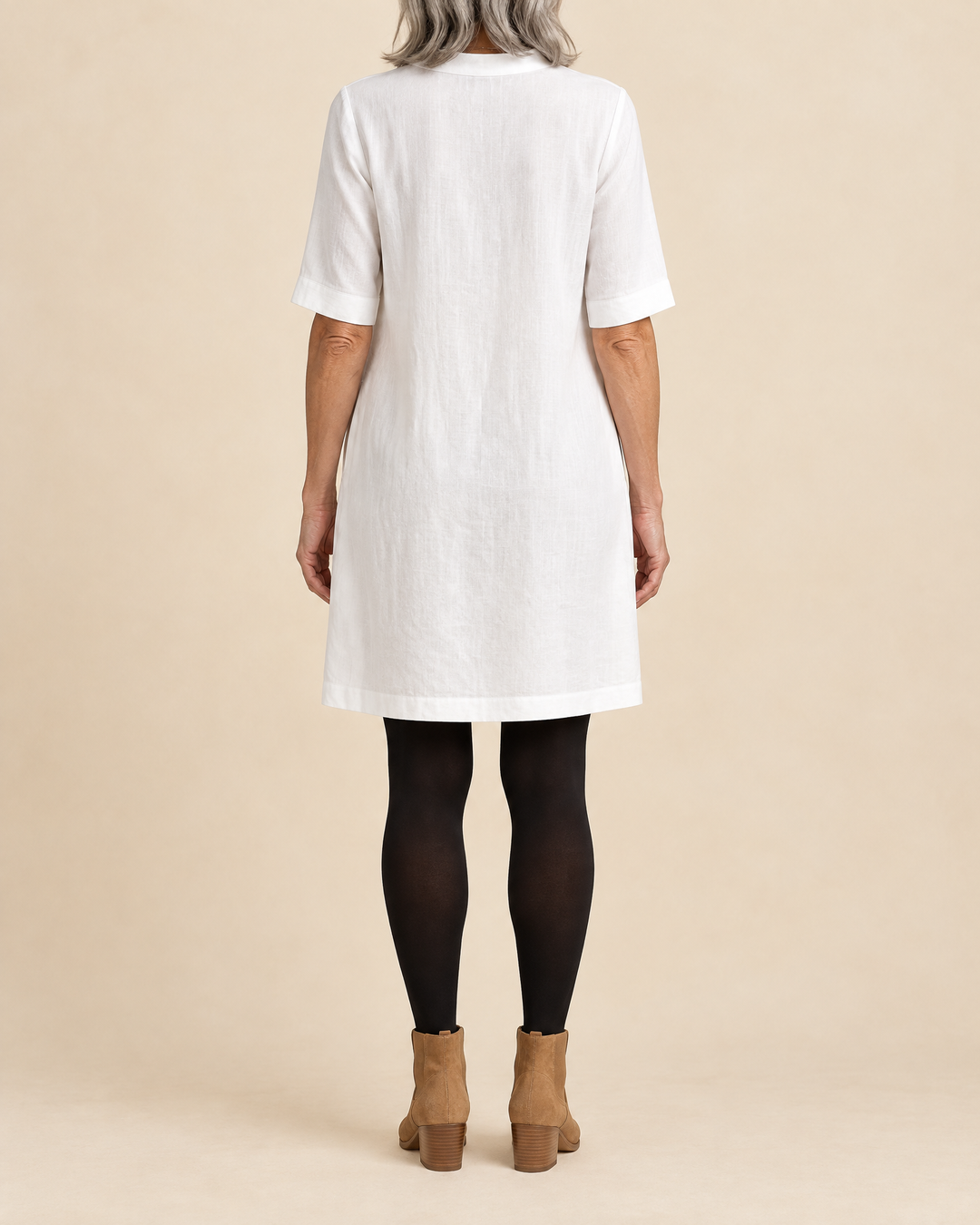 Irene - Notch Neck Shift Dress in white, back view