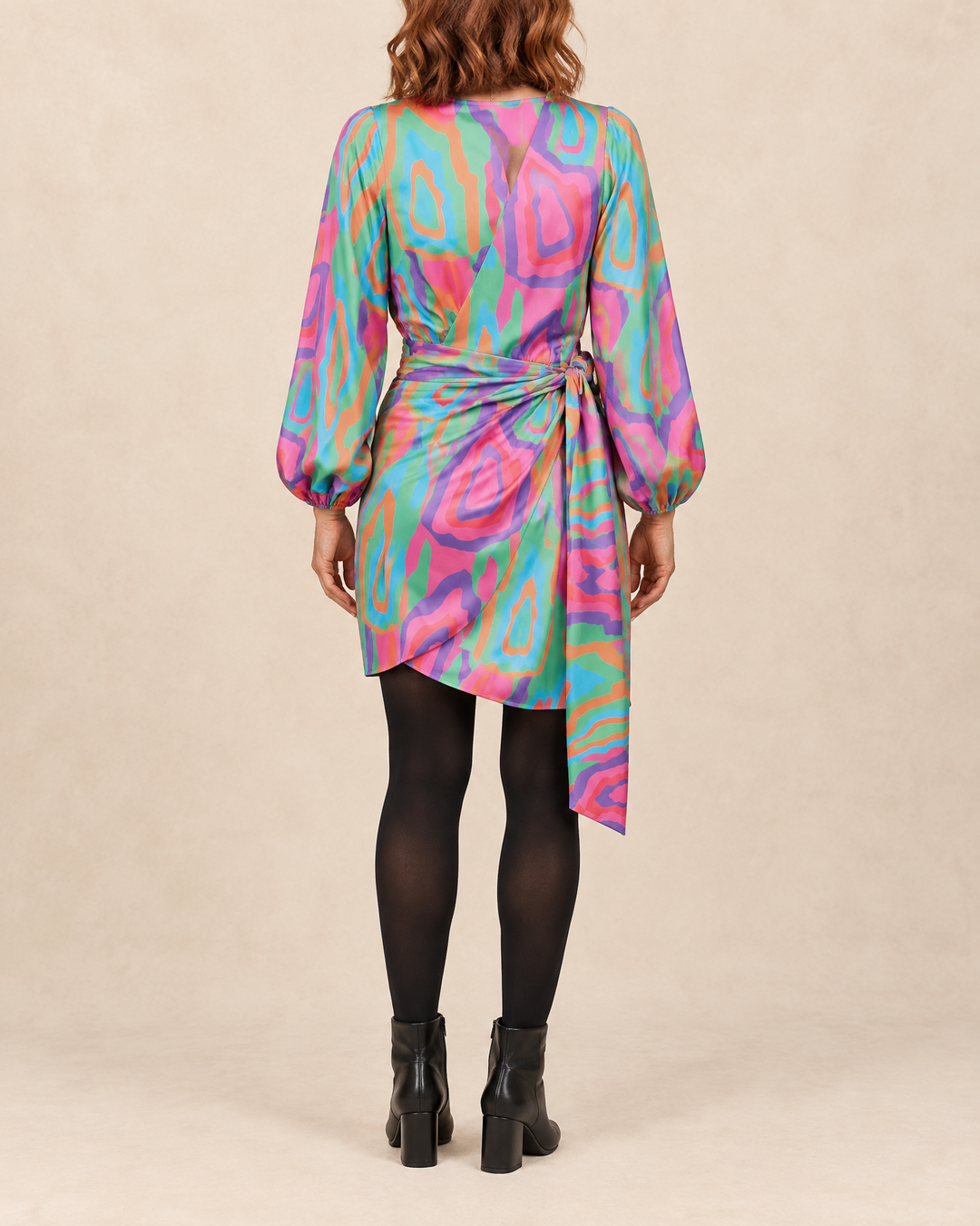 Colombe - Printed Wrap Dress in multi print, back view