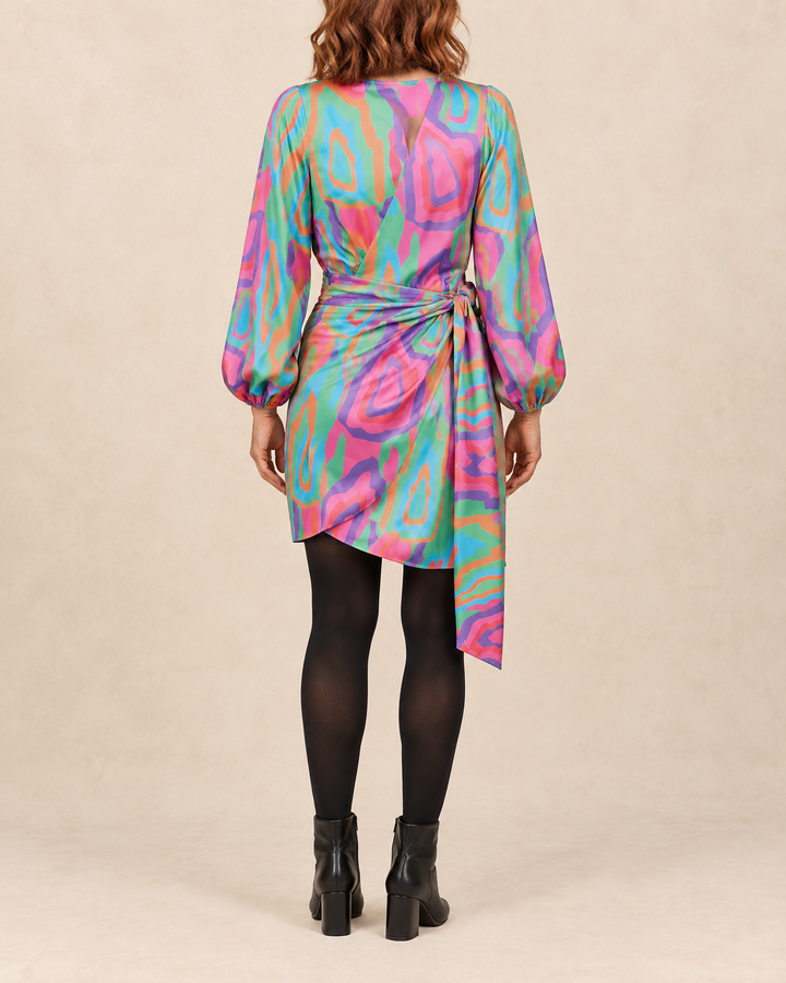 Colombe - Printed Wrap Dress in multi print, back view