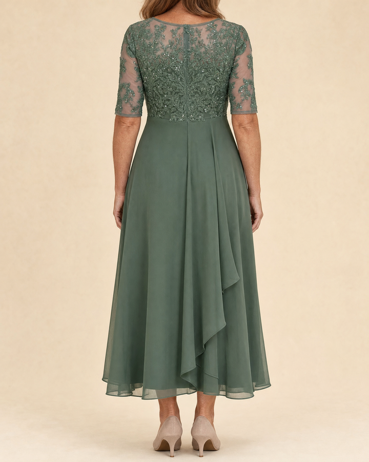 Odette - Elegant Dress in green, back view