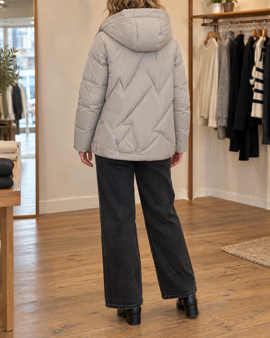 Bernadette - Hooded Padded Jacket in grey, back view