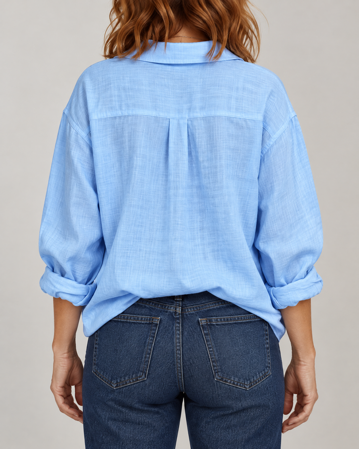 Justine - Cotton Slub Shirt in sky blue, back view