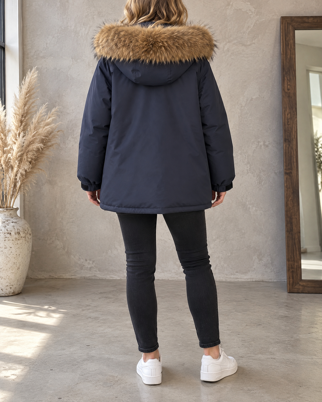 Francine - Oversized Hooded Parka in navy, back view