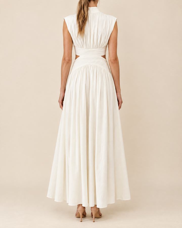 Diane - Mock Neck Cut Out Maxi Dress in ivory, back view