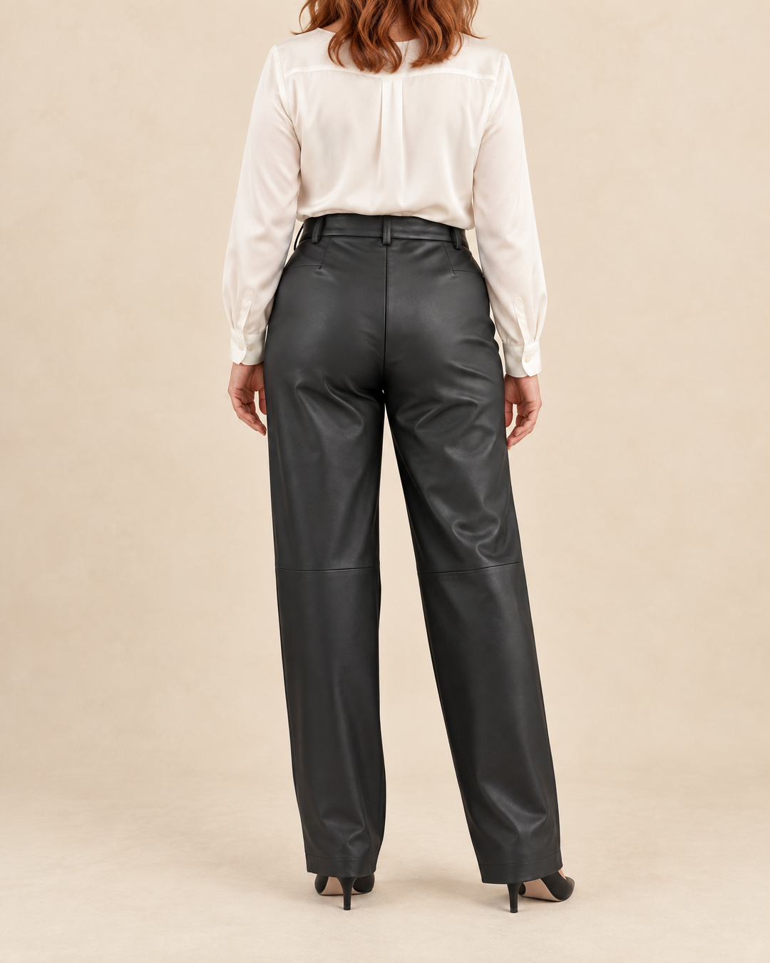 Pascale - Faux Leather Straight Pants in black, back view