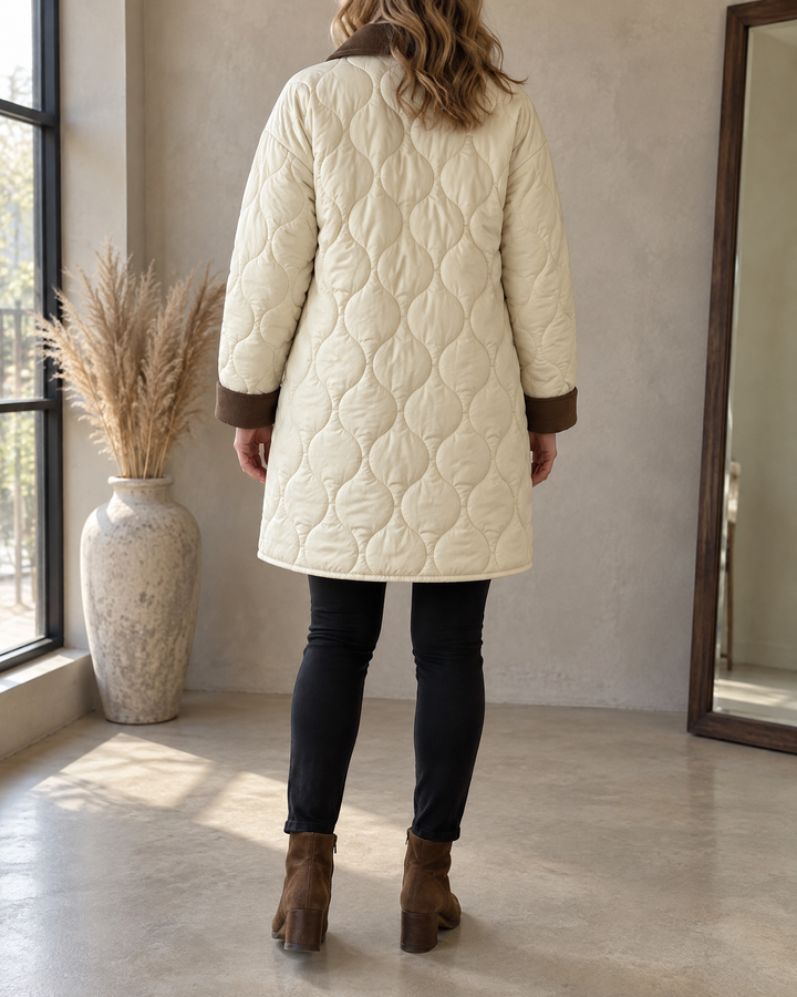Leopoldine - Quilted Longline Jacket in cream, back view