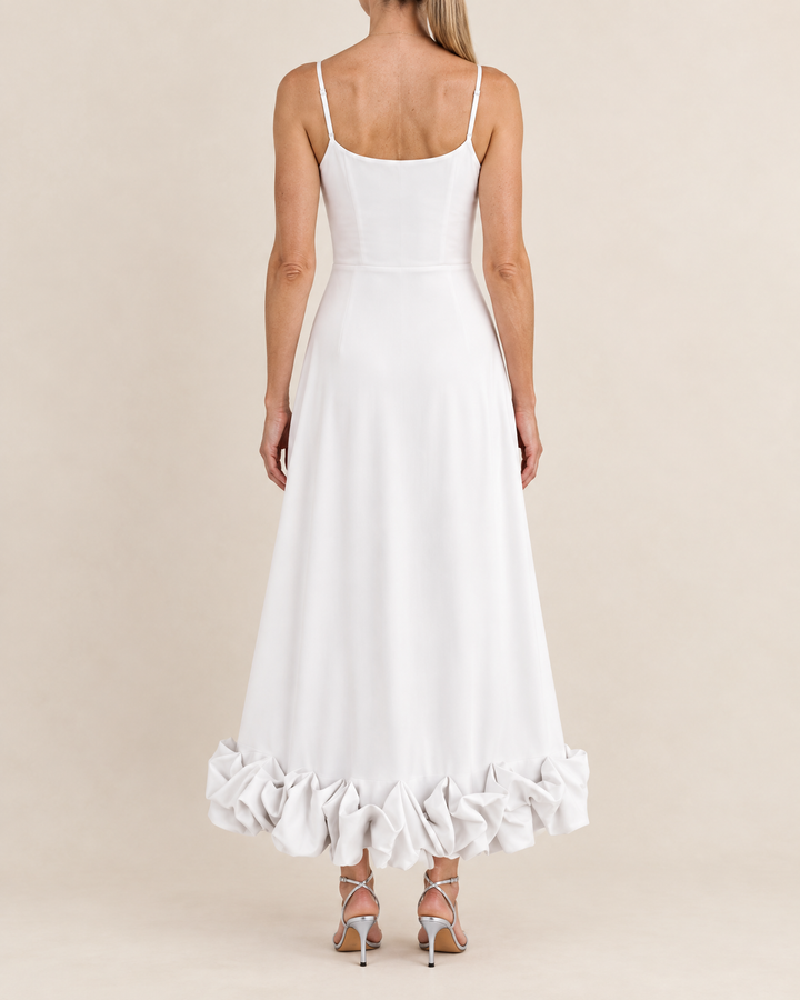 Rosine - Ruffle Hem Cami Maxi Dress in white, back view