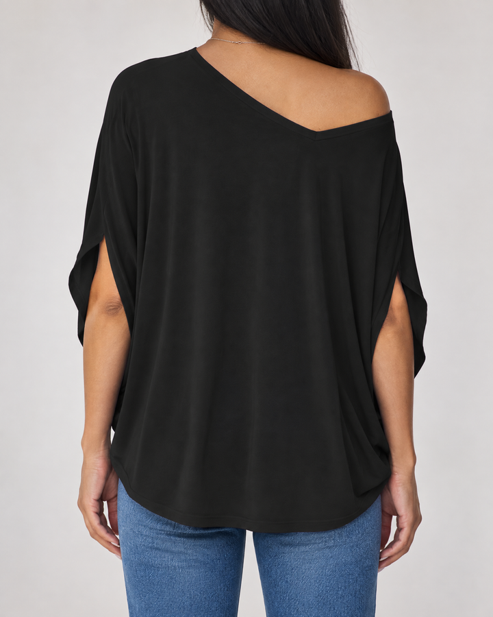 Elise - Batwing Oversized Tee in black, back view