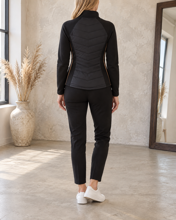 Ambre - Quilted Stand Collar Jacket in black, back view