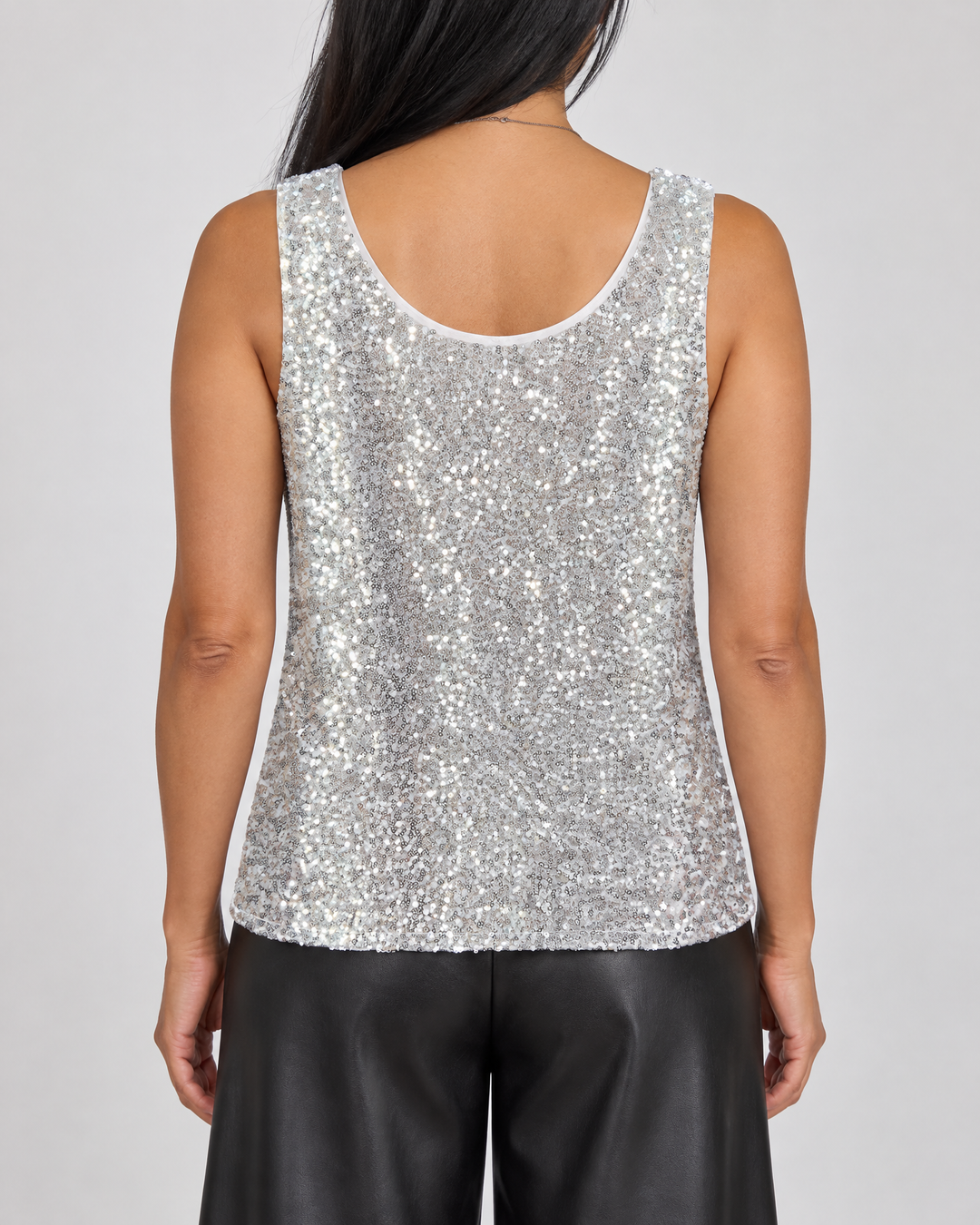 Blanche - Sequin Tank Top in silver, back view