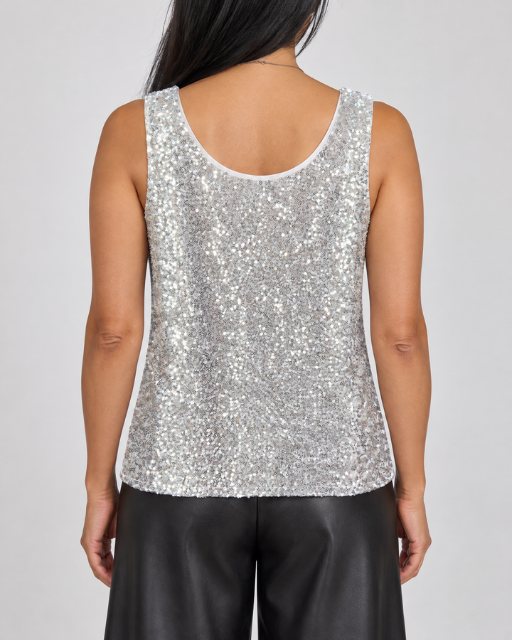 Blanche - Sequin Tank Top in silver, back view