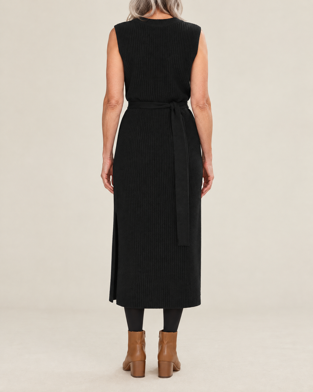 Lucile - Sleeveless Knit Midi Dress in black, back view