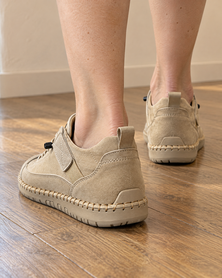 Lison - Easy-On Stitched Sneakers in beige, back view