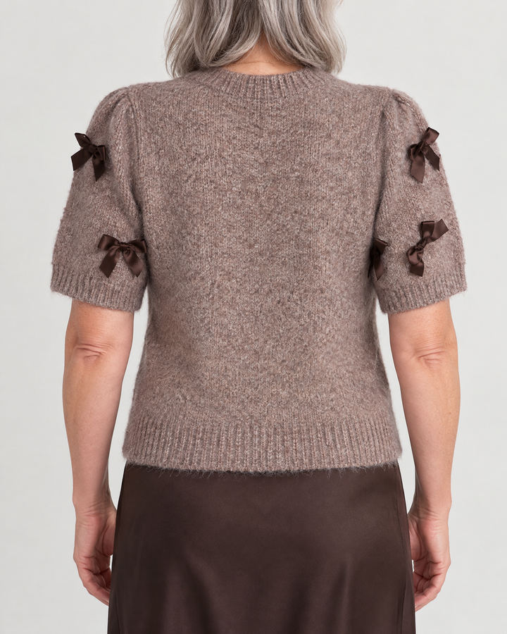 Juliette - Bow Sweater Top in brown, back view