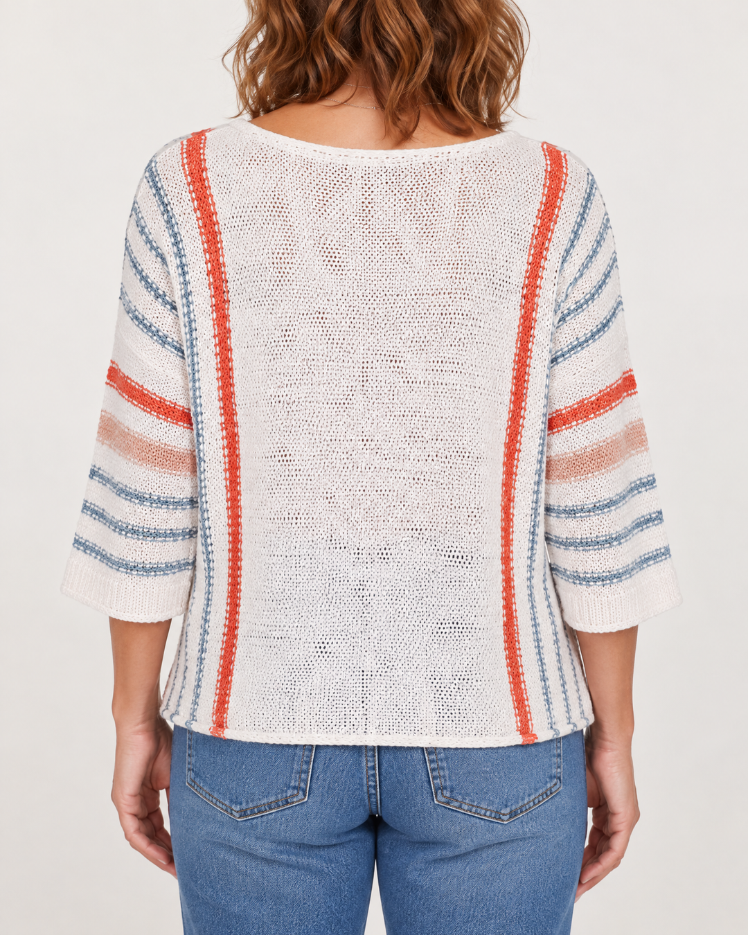 Emmeline - Striped Knit Pullover in white stripe, back view