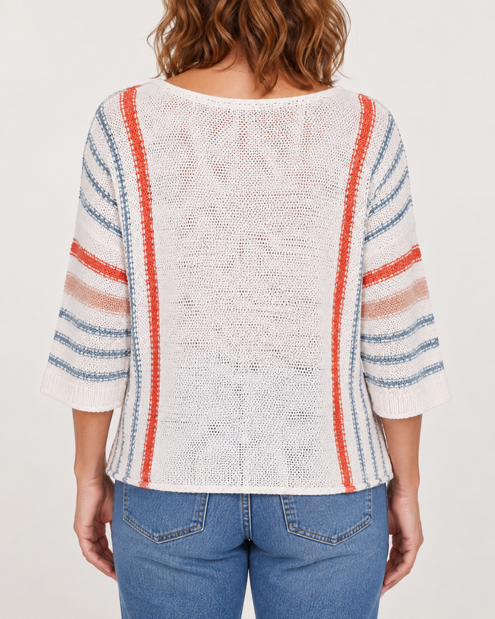Emmeline - Striped Knit Pullover in white stripe, back view