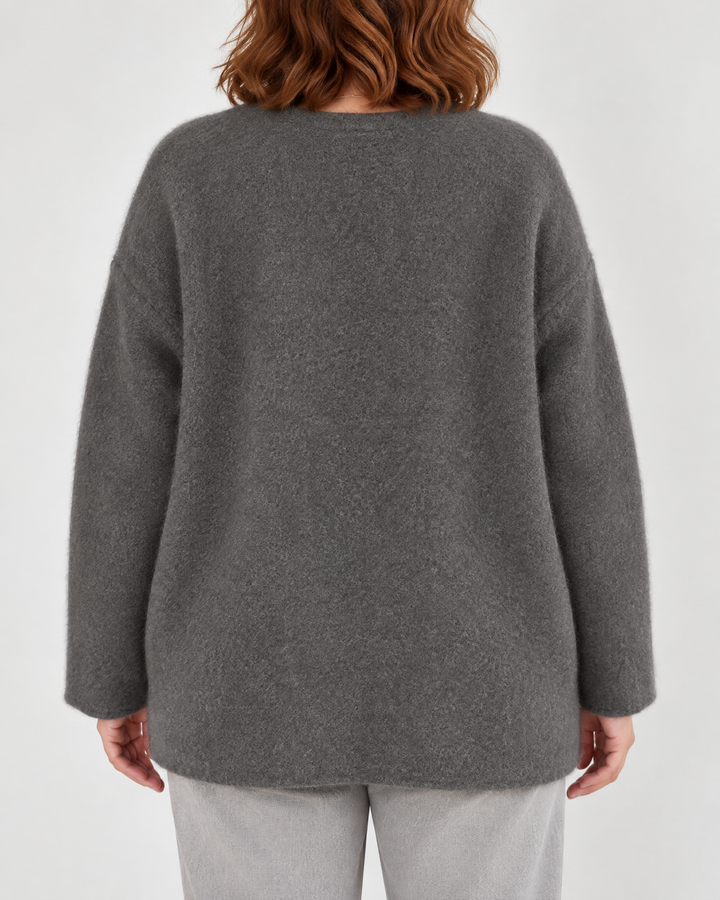 Hortense - Wool-Look Button Jacket in dark grey, back view