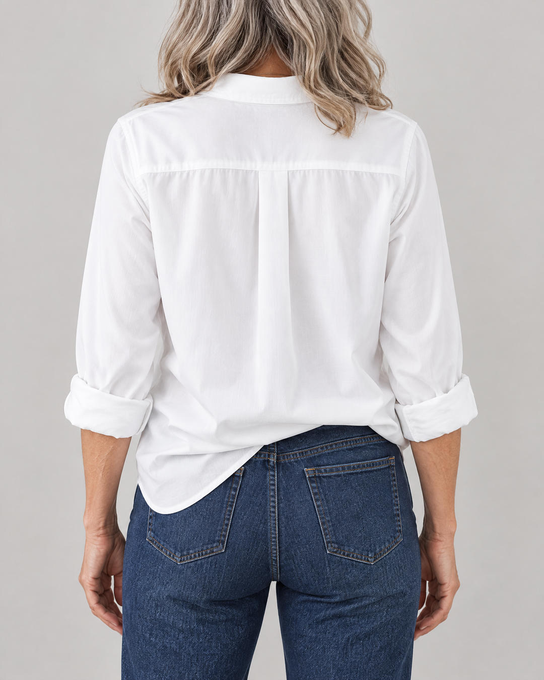 Louise - Pocket Detail Shirt in white, back view