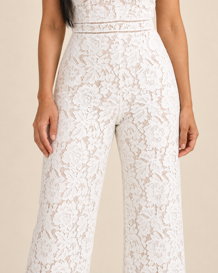 Victoire - Lace Wide Leg Jumpsuit, lace and waist detail