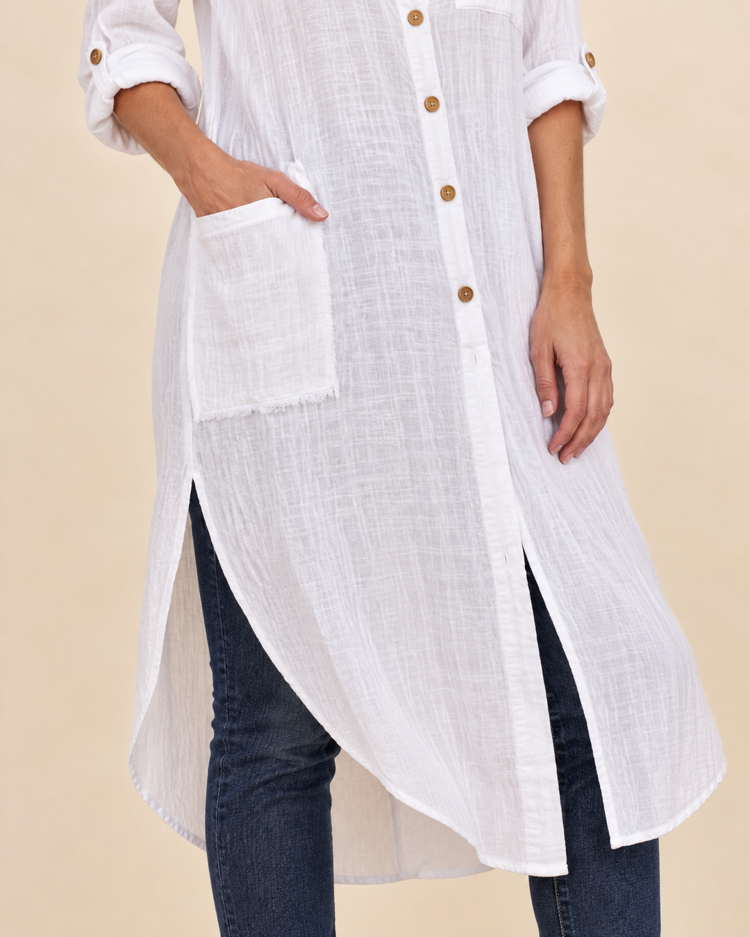 Madeleine - Cotton Shirt Dress, pocket detail