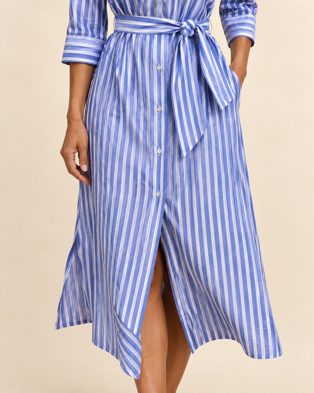 Laure - Belted Striped Shirt Dress, belt detail
