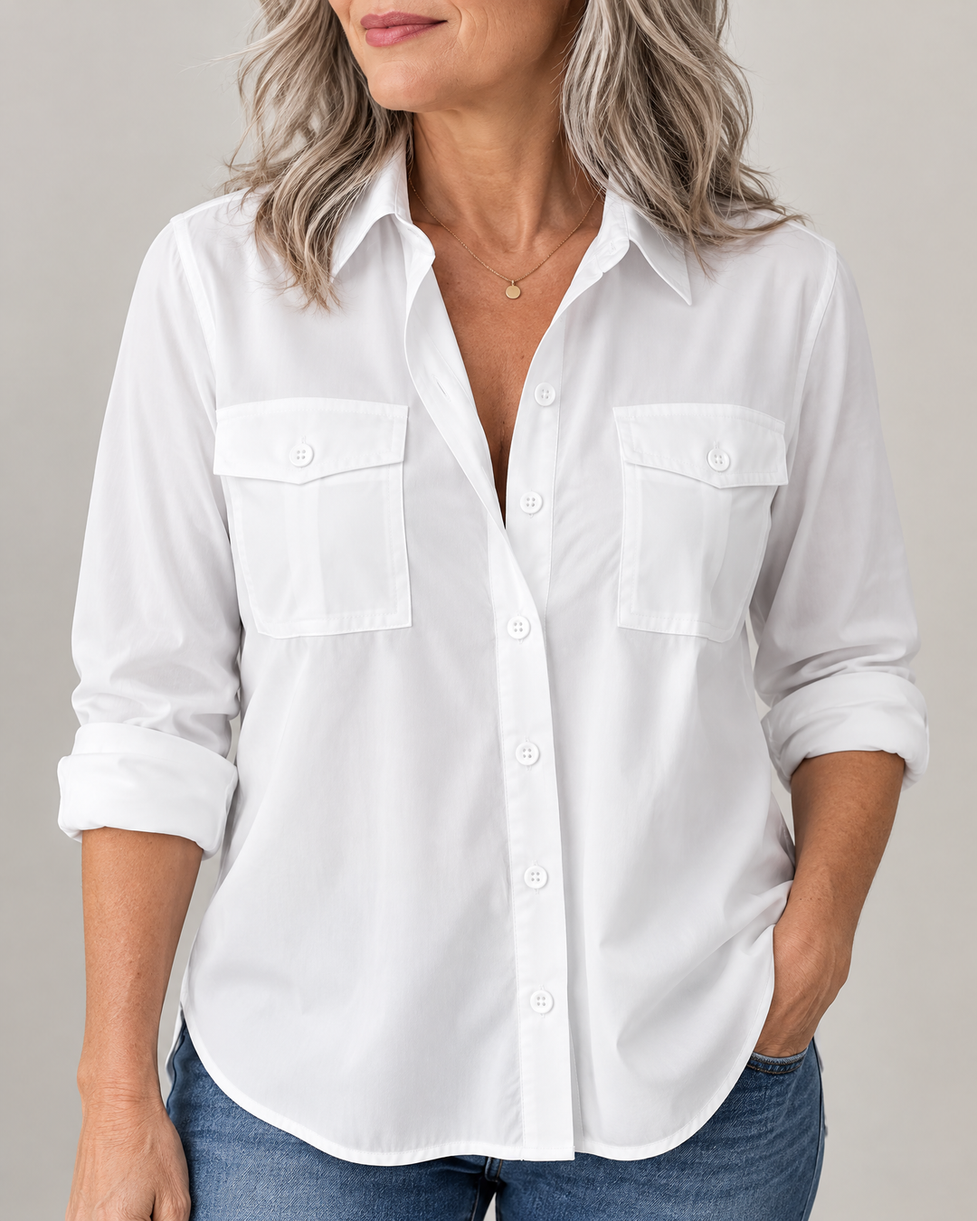 Louise - Pocket Detail Shirt, collar and pocket detail