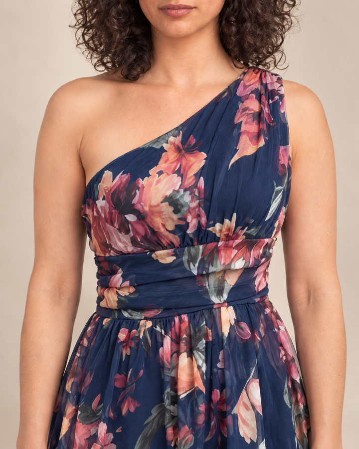 Giselle - One-Shoulder Floral Maxi Dress, bodice and waist detail
