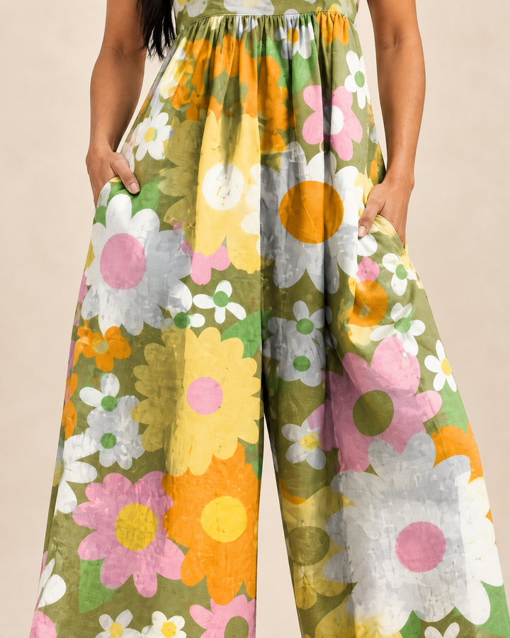 Clemence - Floral Wide Leg Jumpsuit, print and pocket detail