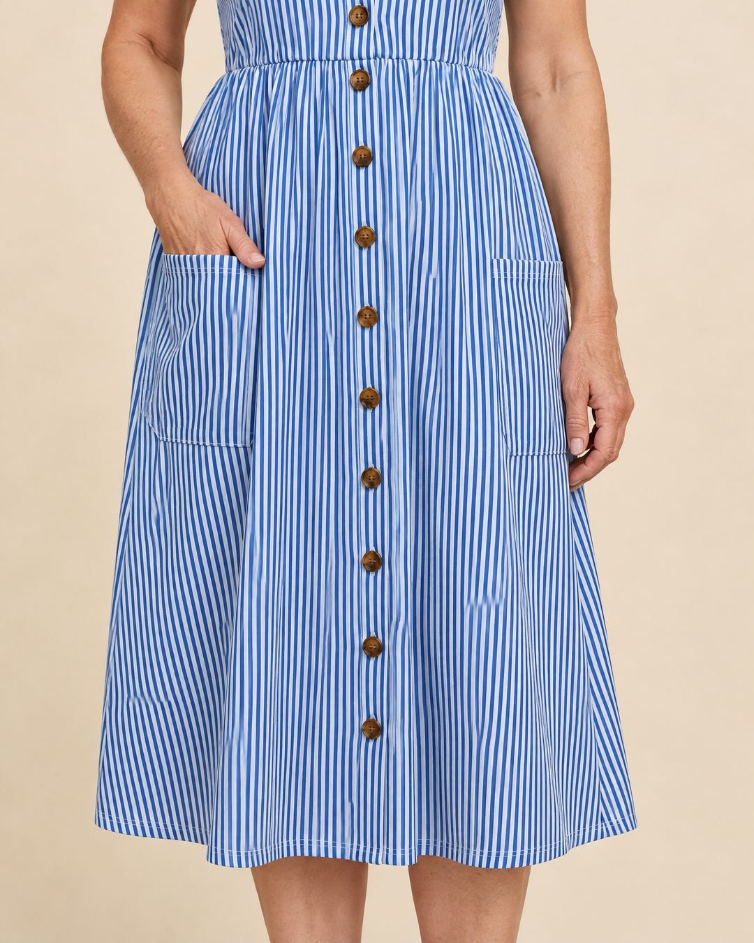 Agathe - Button Front Cami Dress, button and pocket detail