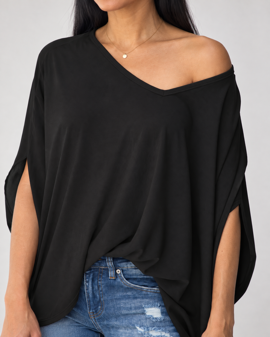 Elise - Batwing Oversized Tee, batwing sleeve detail