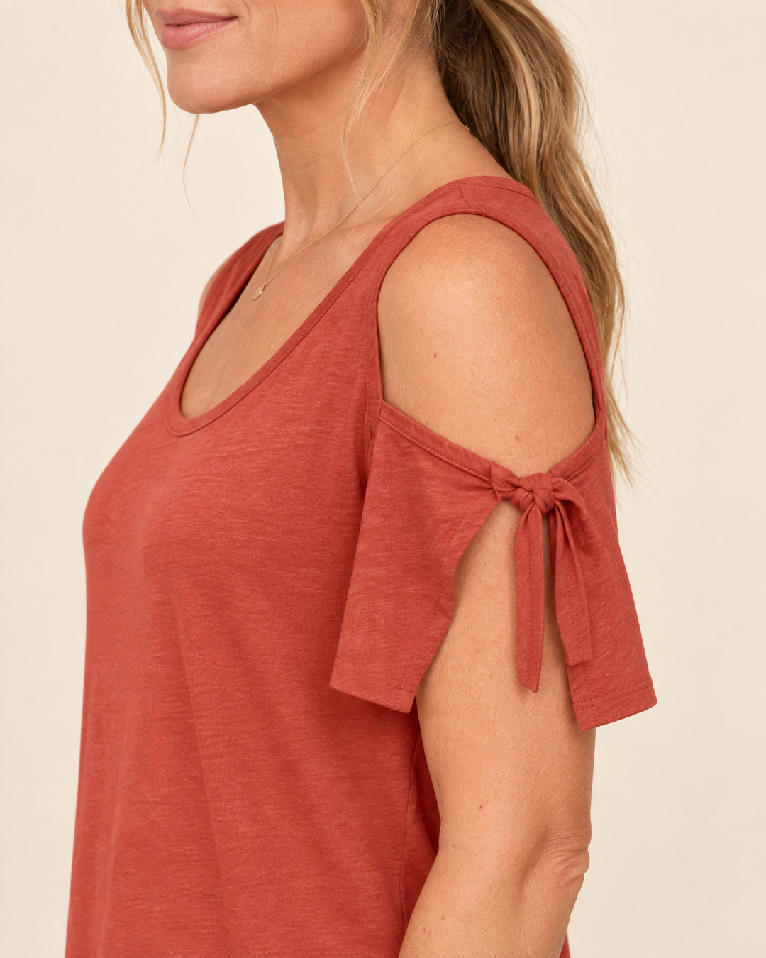 Yvette - Cold Shoulder Tee Dress, shoulder tie detail