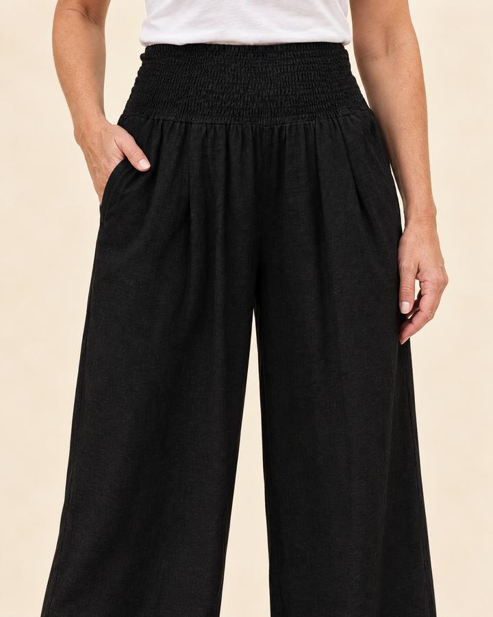 Eugenie - Smocked Waist Wide Leg Pants, waistband detail