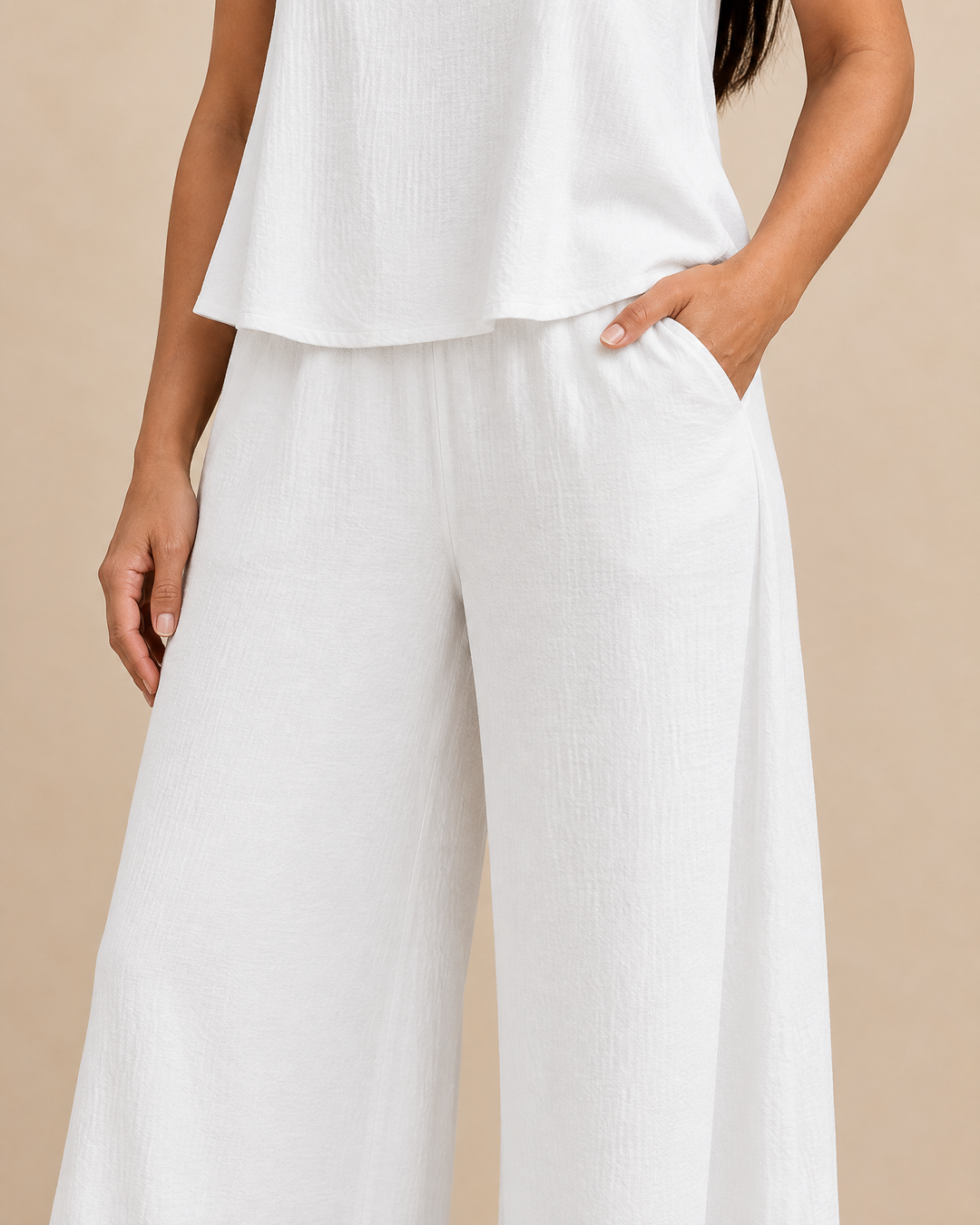 Noelle - Sleeveless Top and Wide Leg Pants Set, waist detail