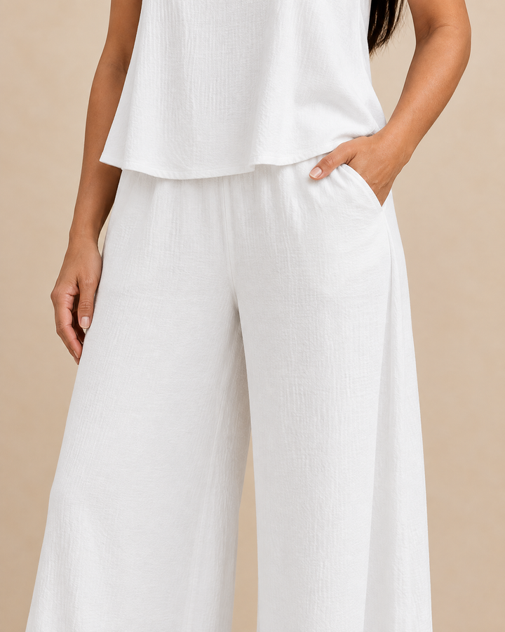 Noelle - Sleeveless Top and Wide Leg Pants Set, waist detail