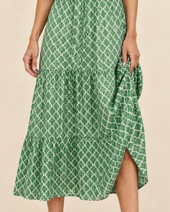 Florence - Puff Sleeve Print Maxi Dress, tier and print detail