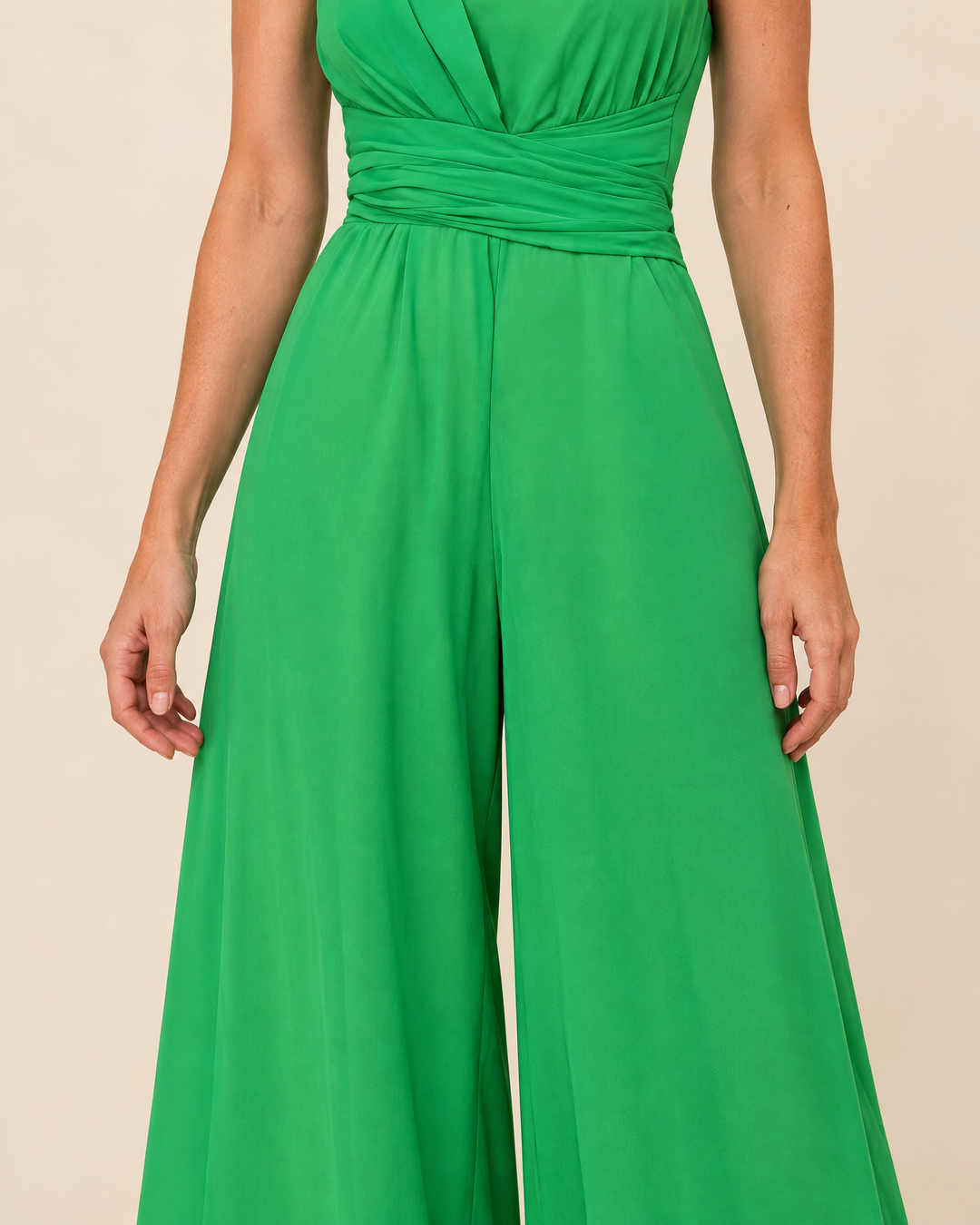 Constance - One Shoulder Wide Leg Jumpsuit, waistband and pleat detail
