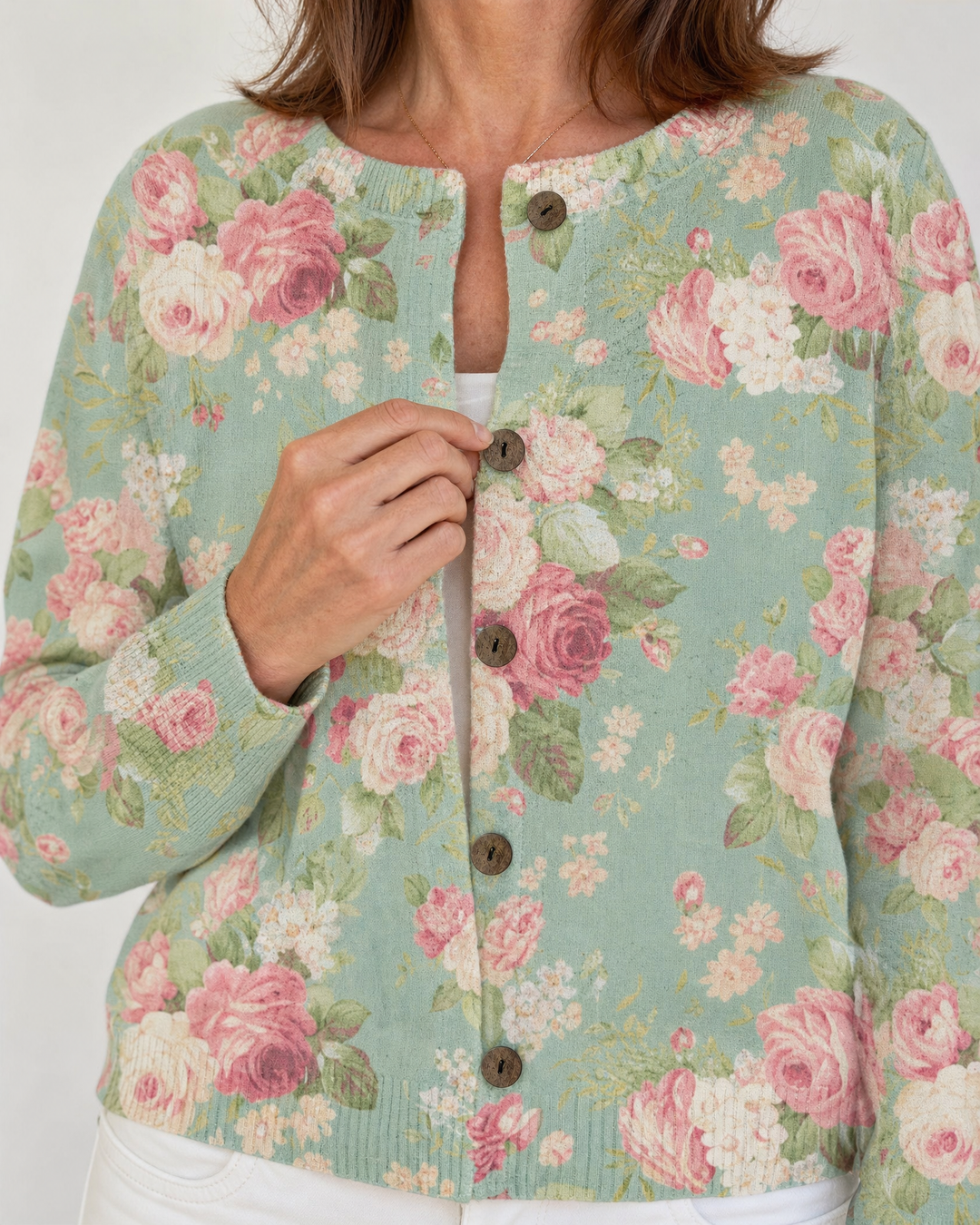 Beatrix - Vintage Print Cardigan, buttons and knit detail