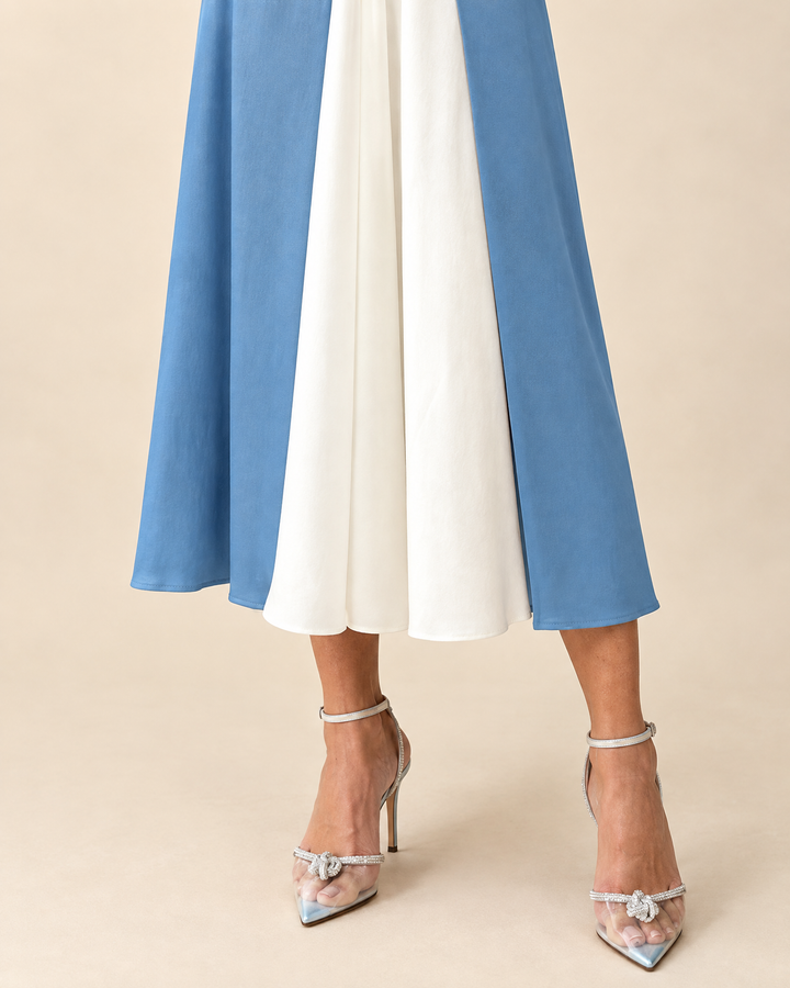 Valentine - Tie Shoulder Colour Block Midi Dress, tie shoulder detail