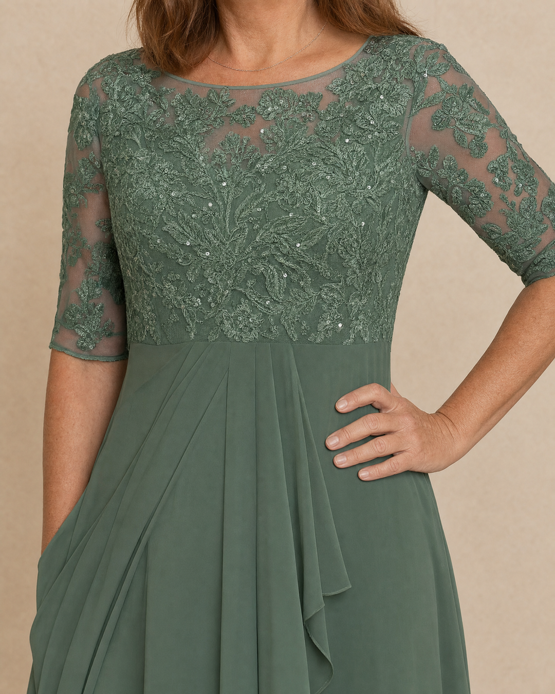 Odette - Elegant Dress, lace bodice detail